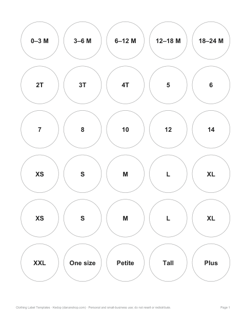 Preview of the first page of Size labels