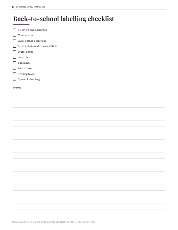Preview of Printable Clothing Labelling Checklist