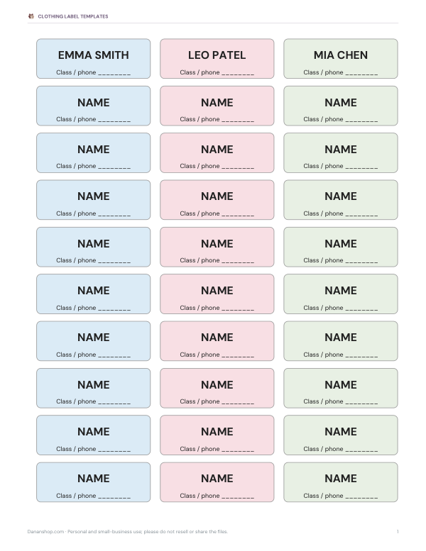 Preview of Printable Name Labels